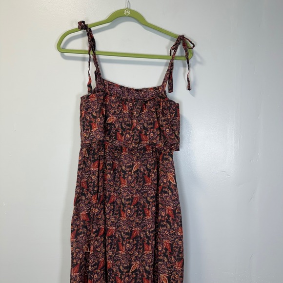 Free People Baby Doll Maxi Purple Paisley Floral Cotton Dress Tie Strap M - Picture 5 of 9